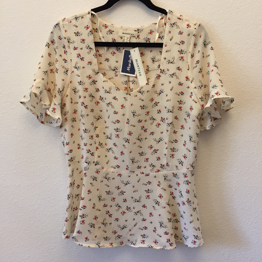 💐 NWT Floral Peplum Flutter-Sleeve Top